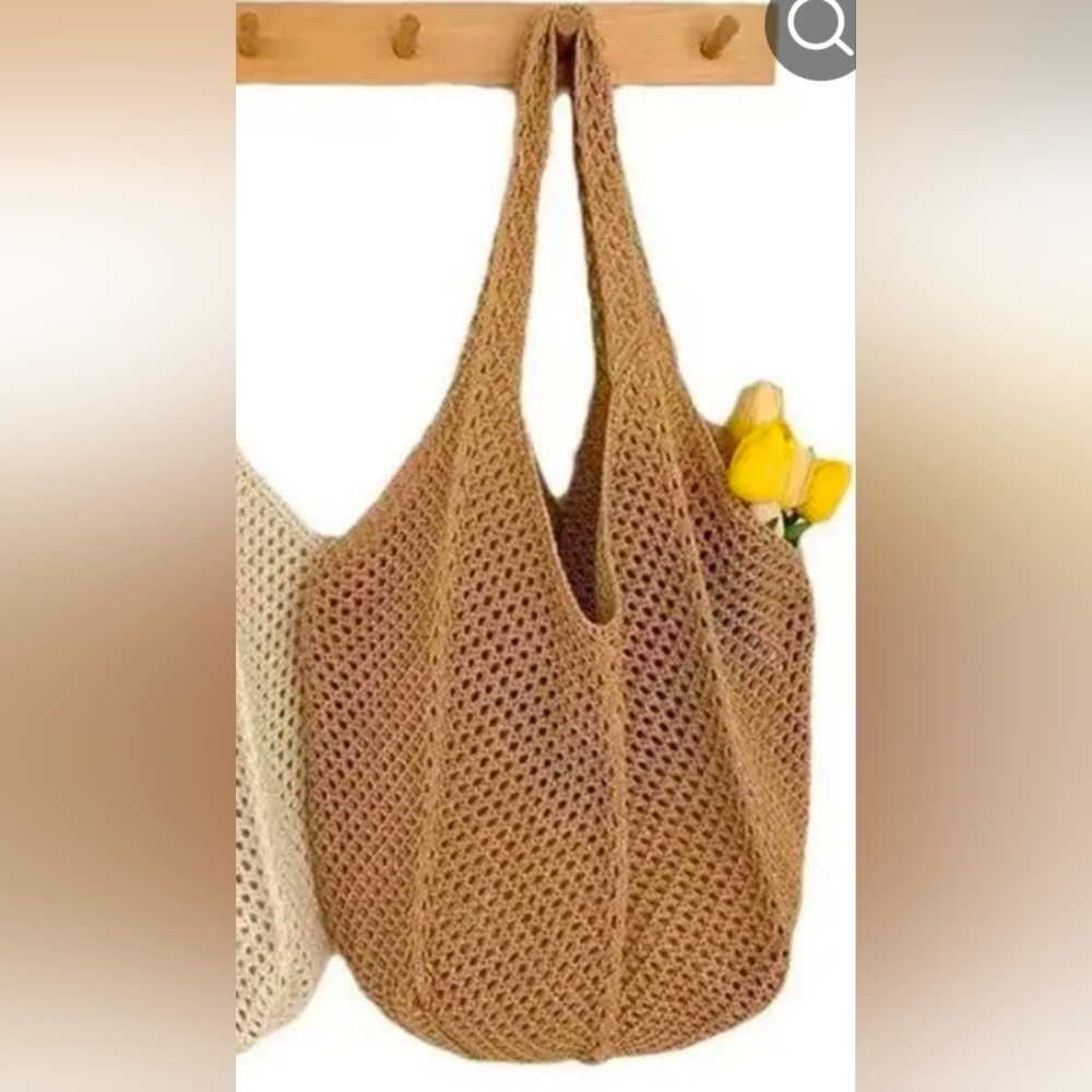 Handmade Crochet Brown Market Tote Bag for Women